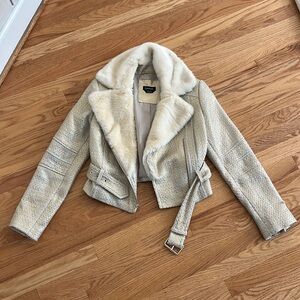 Faux fur y2k coat Bebe vintage faux fur trim tweed jacket